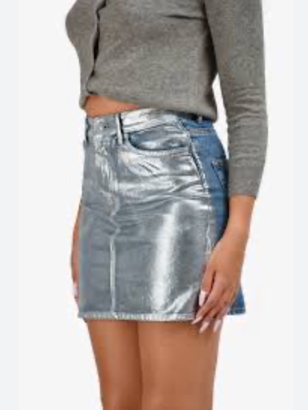 Sandro Metallic Silver & Denim Mini Skirt Size Small (1) Excellent Condition!